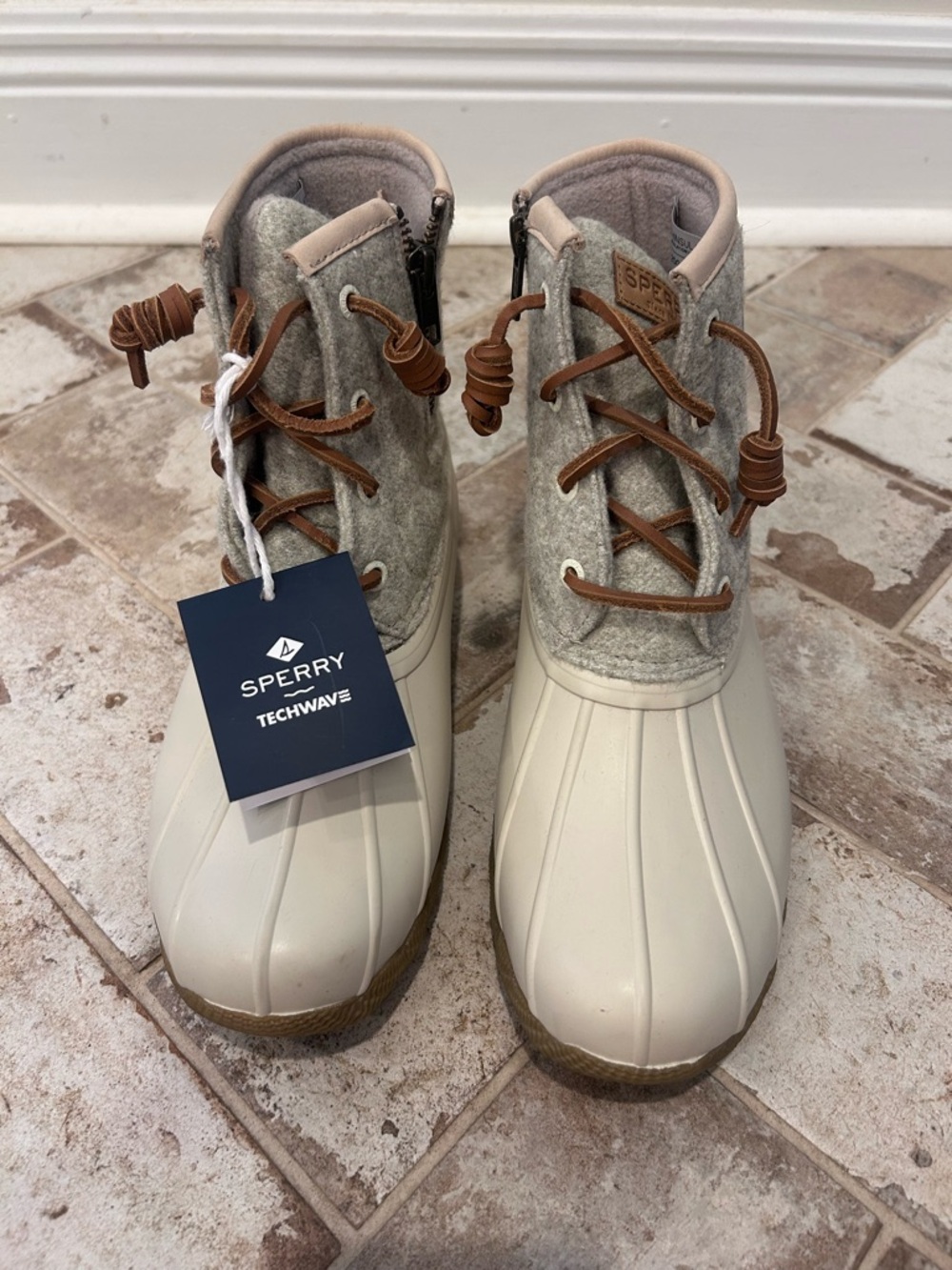 Sperry Kids Cream & Light Gray TechWave Duck Boots